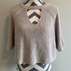 Love More~ Woman’s Cropped Cutout Keyhole Gray Knit Pullover‎ Sweater Size L
